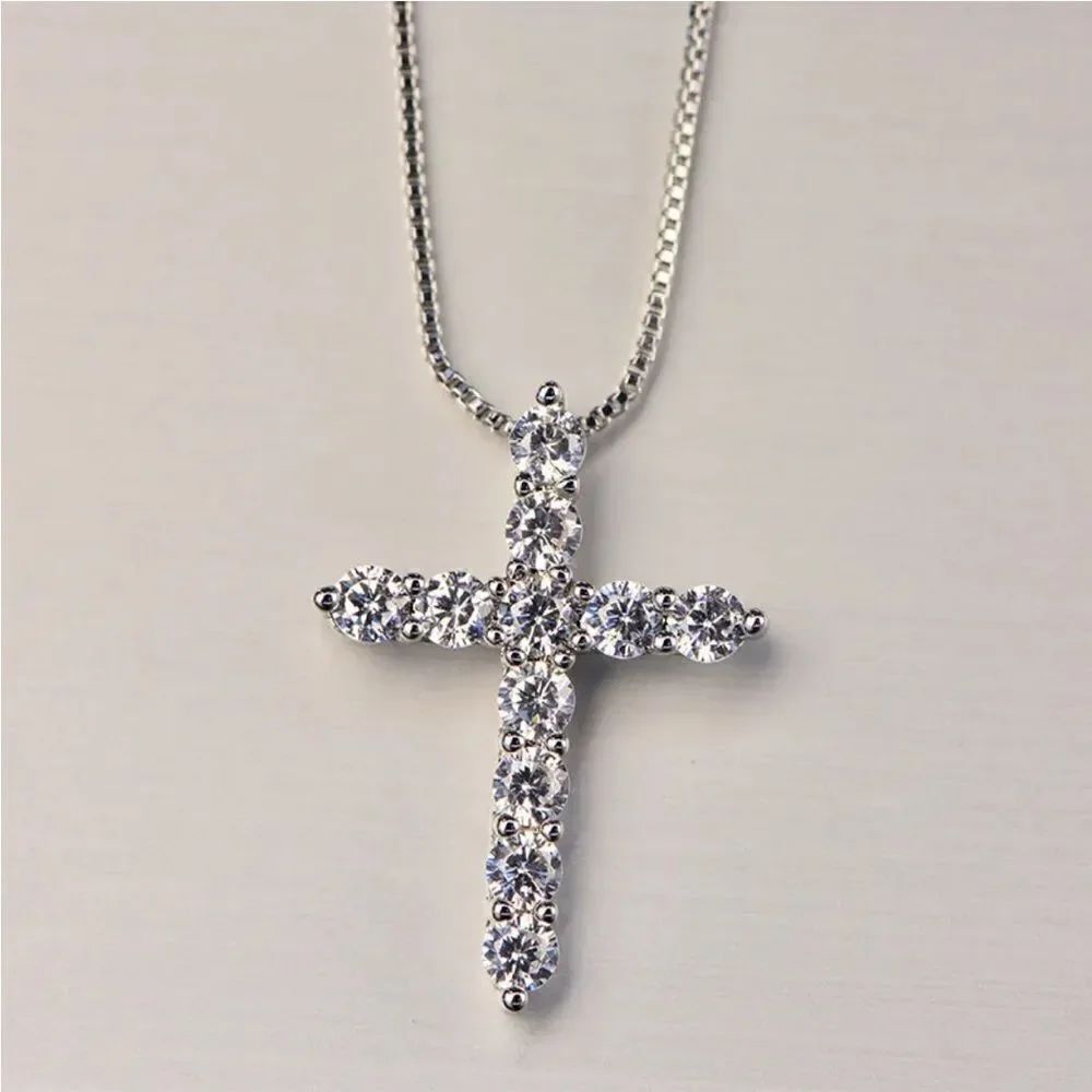 The Classic Cross Pendant Necklace in sterling silver and cubic zirconia